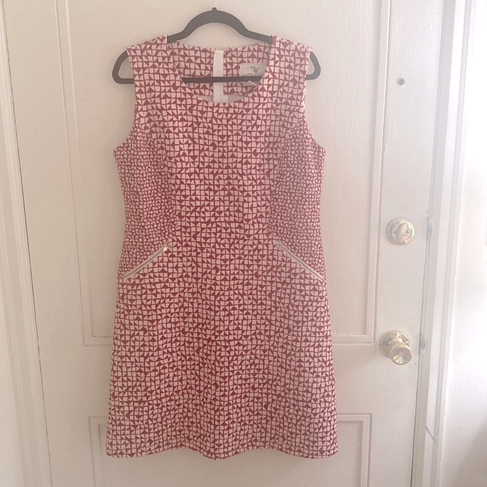 Anthropologie Tabitha Dress, Size 14, Geometric Pattern, Back Zipper, Red & Pink